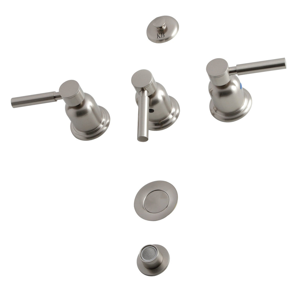 Concord Three-Handle Bidet Faucet with Brass Pop-Up in Brushed Nickel