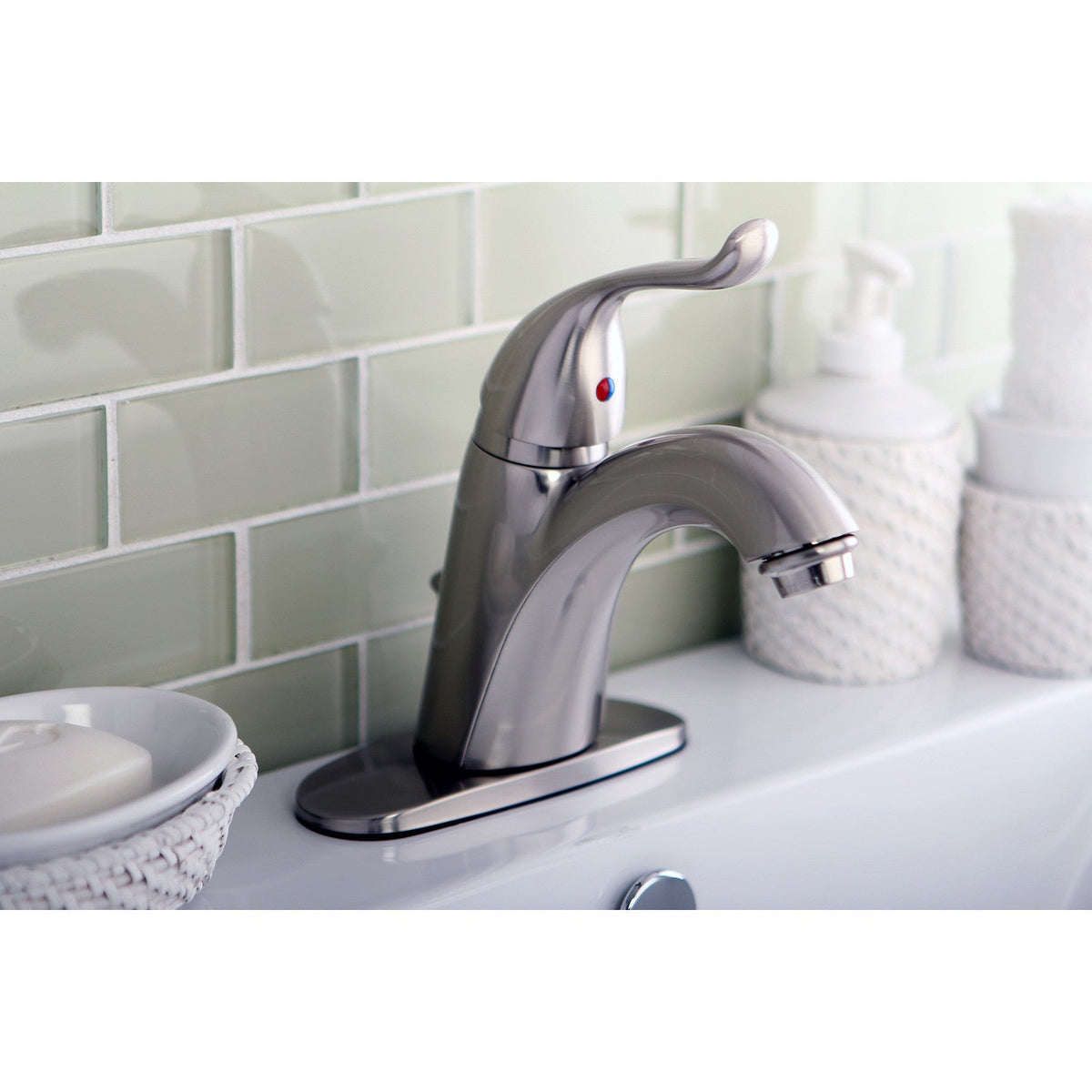 Yosemite One-Handle Single-Hole Bathroom Faucet with Deck Plate and Pop-Up Drain in Brushed Nickel