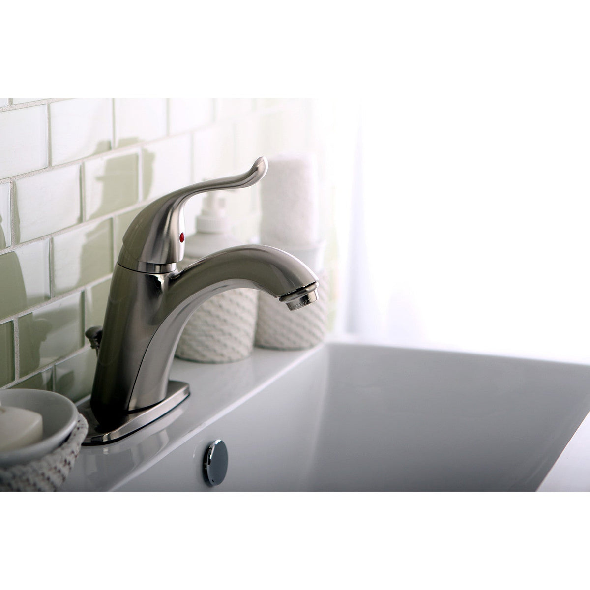 Yosemite One-Handle Single-Hole Bathroom Faucet with Deck Plate and Pop-Up Drain in Brushed Nickel
