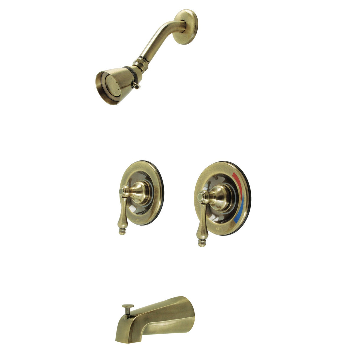 Vintage Double-Handle Pressure Balanced Tub and Shower Faucet in Antique Brass