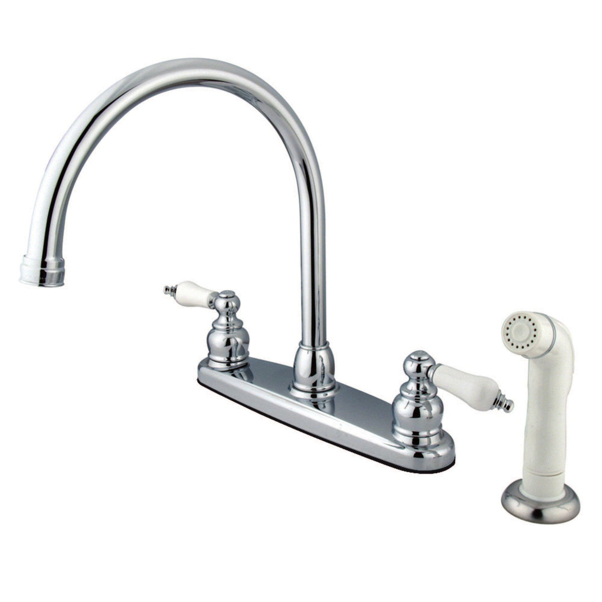 Vintage Double-Handle 8" Centerset Kitchen Faucet with Side Sprayer in Polished Chrome