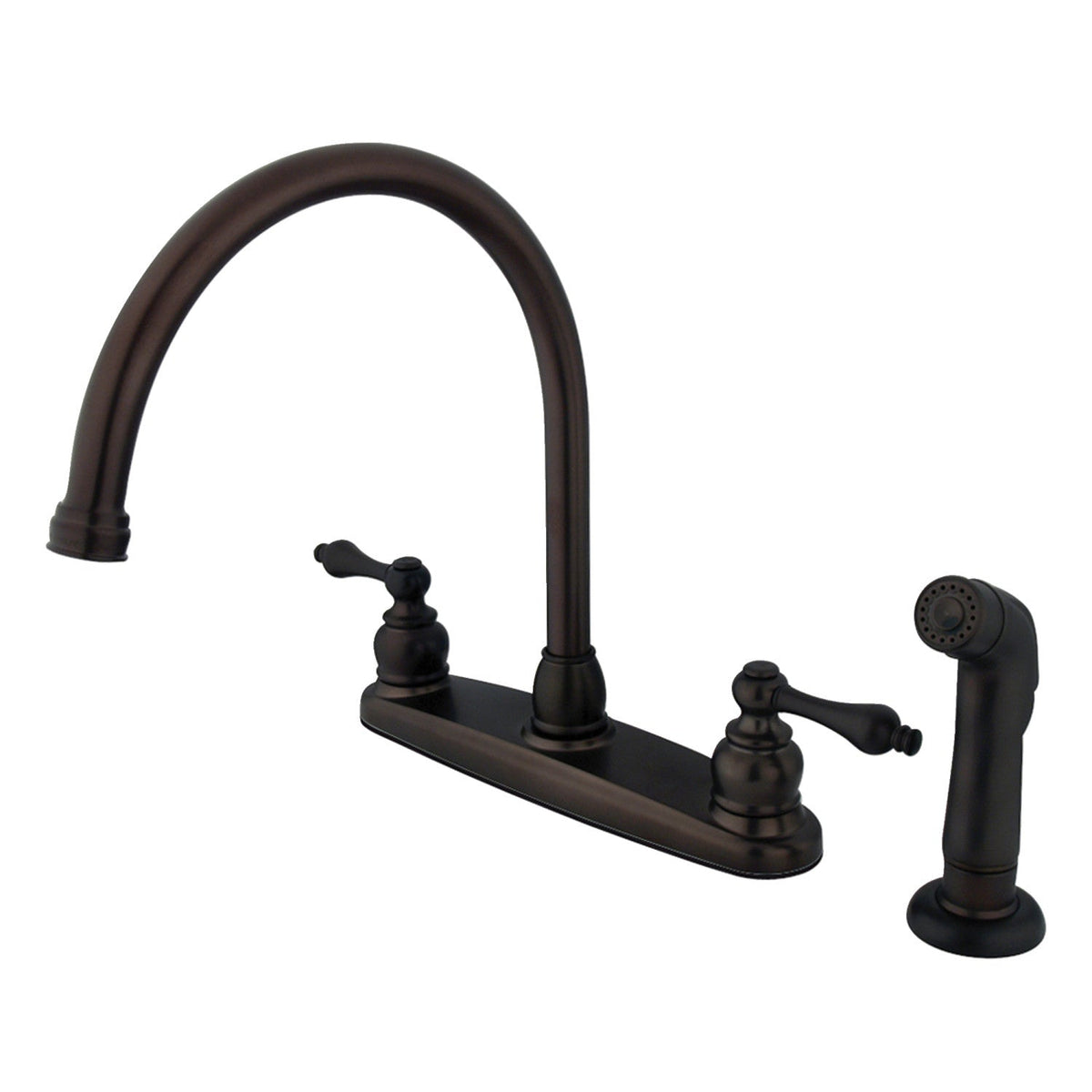Vintage Double-Handle 8" Centerset Kitchen Faucet with Side Sprayer in Oil Rubbed Bronze