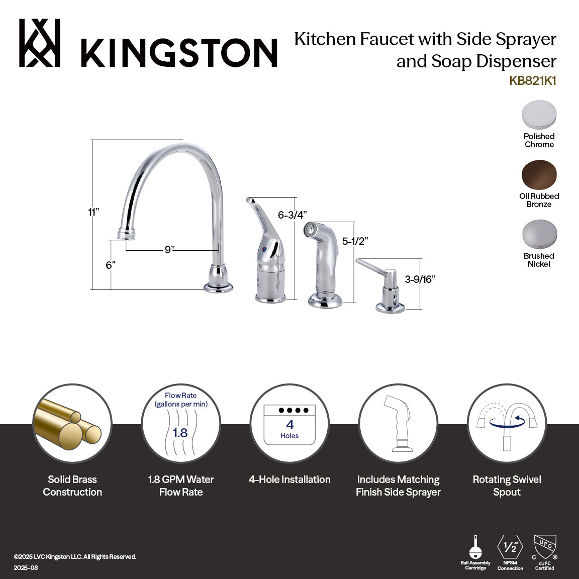 Chatham Single-Handle Widespread Kitchen Faucet with Side Sprayer and Soap Dispenser in Brushed Nickel