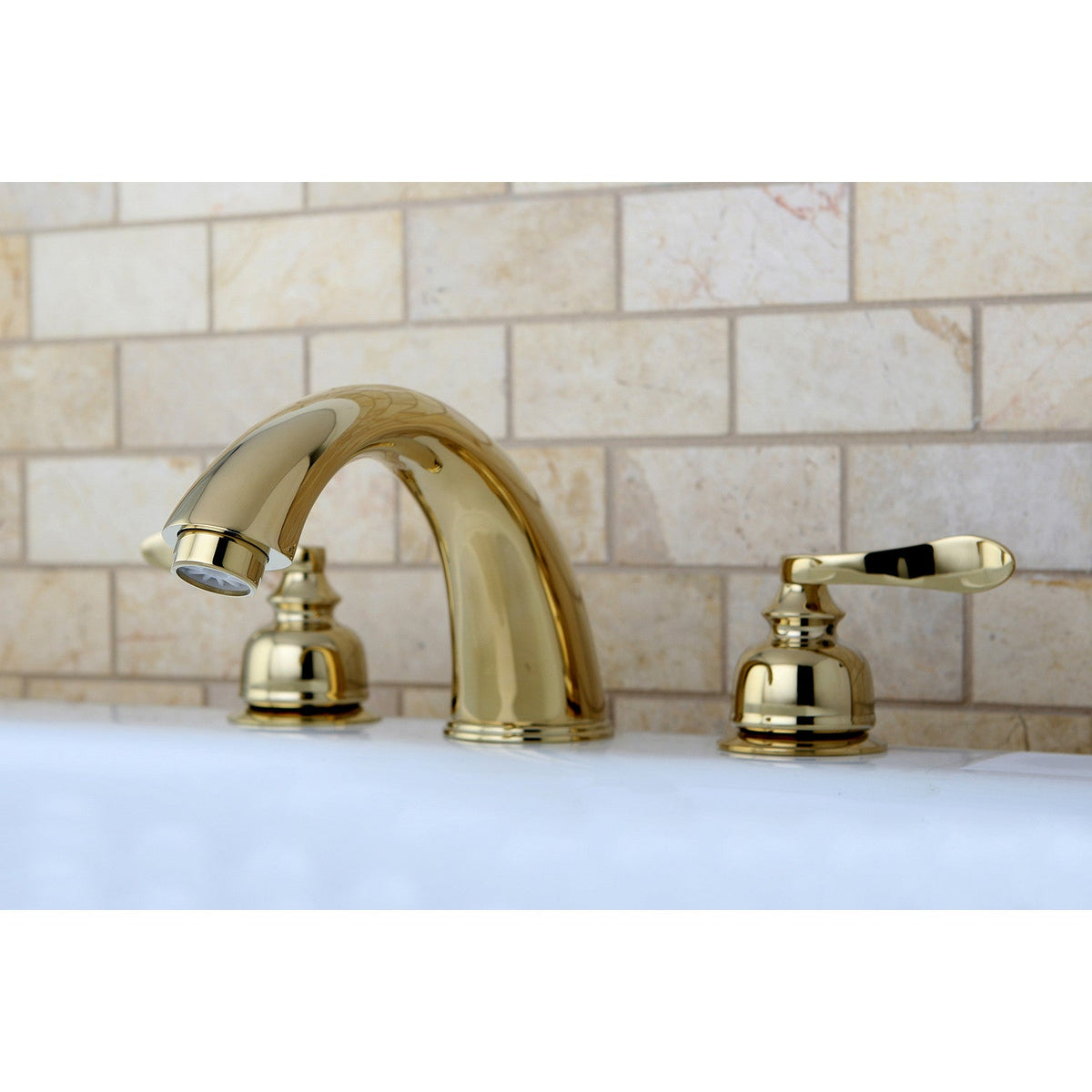 NuWave French Two-Handle Deck Mount Roman Tub Faucet in Polished Brass