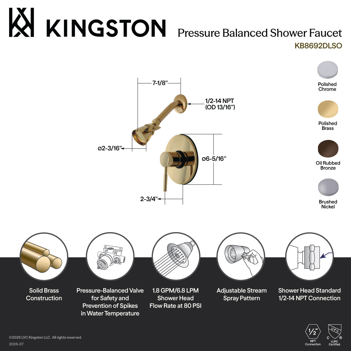 Concord Single-Handle Pressure Balanced Shower Faucet in Polished Brass