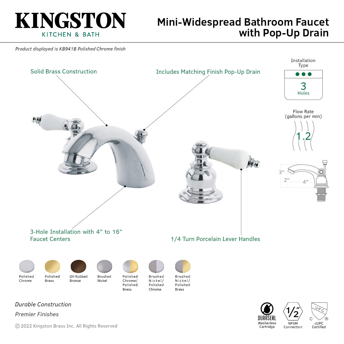 Victorian Mini-Widespread Bathroom Faucet with Pop-Up Drain in Polished Chrome