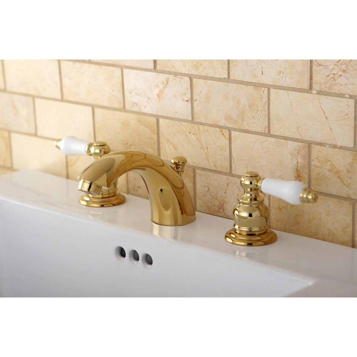 Victorian Mini-Widespread Bathroom Faucet with Pop-Up Drain in Polished Brass