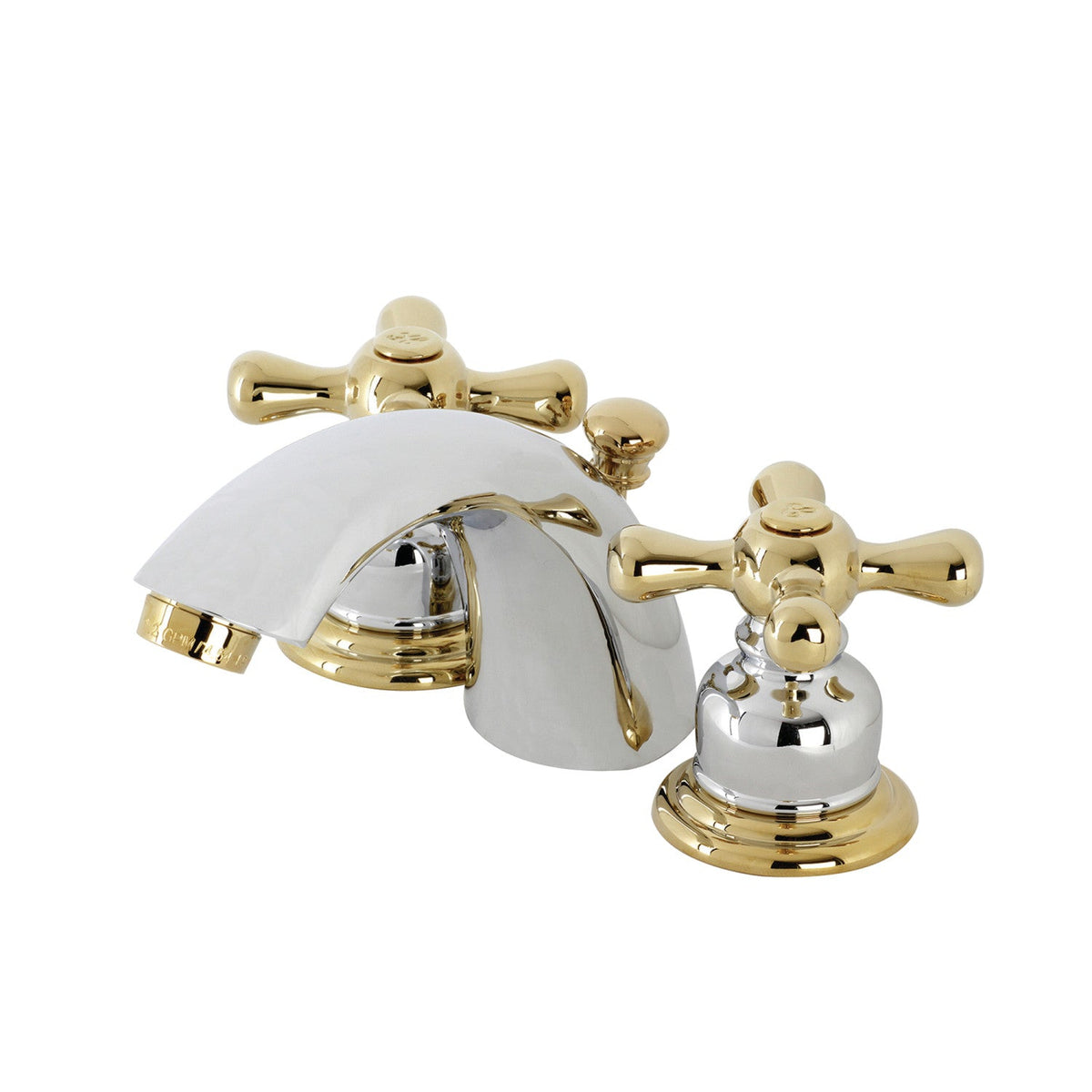 Victorian Mini-Widespread Bathroom Faucet with Pop-Up Drain in Polished Chrome/Polished Brass