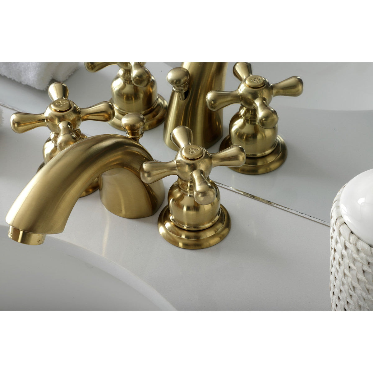 Victorian Mini-Widespread Bathroom Faucet with Pop-Up Drain in Brushed Brass