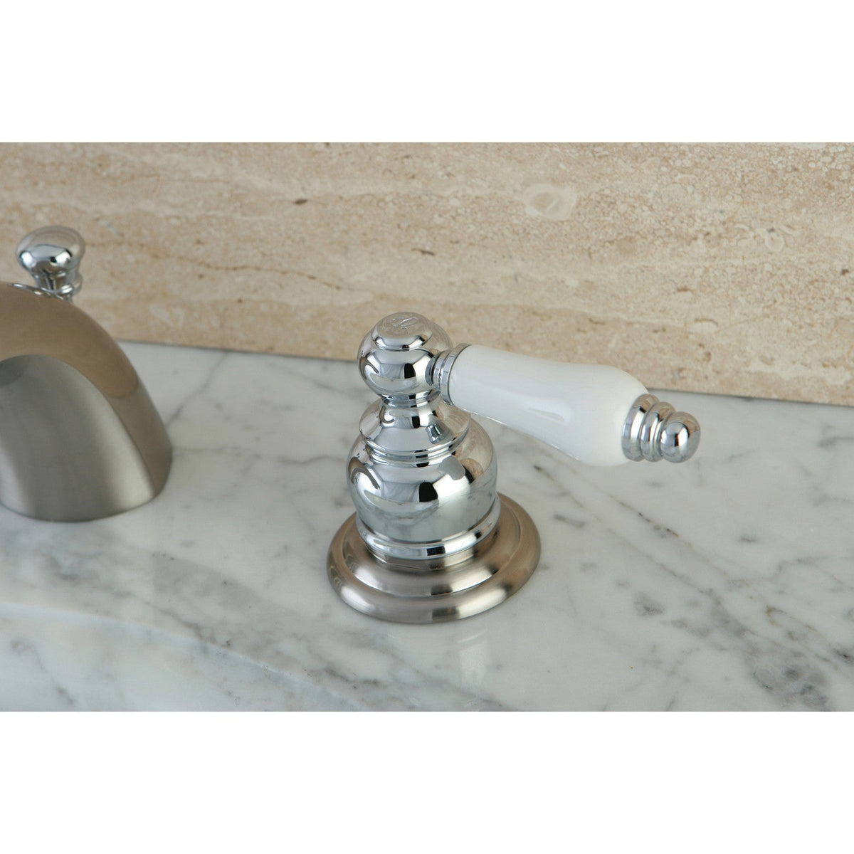 Victorian Mini-Widespread Bathroom Faucet with Pop-Up Drain in Brushed Nickel/Polished Chrome