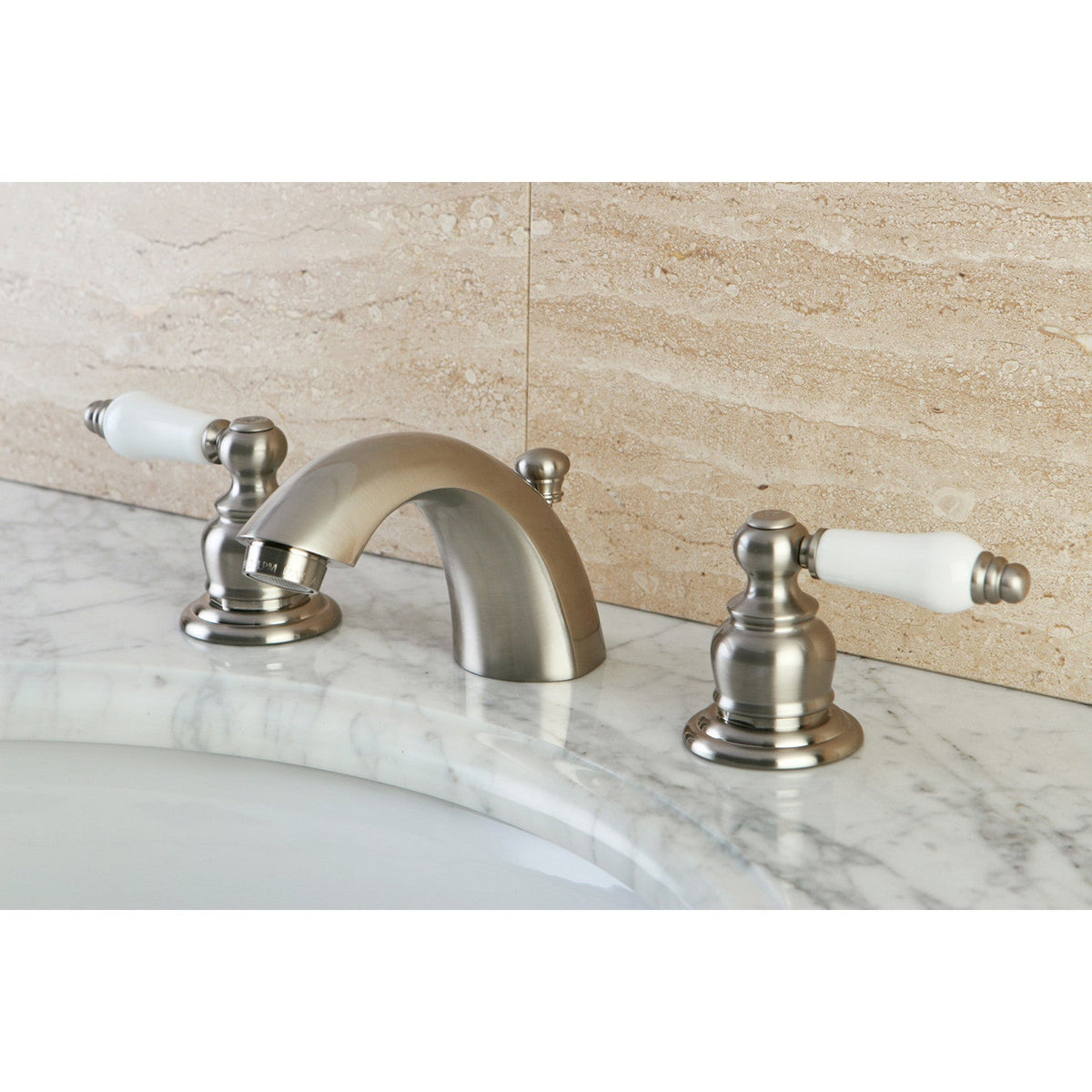 Victorian Mini-Widespread Bathroom Faucet with Pop-Up Drain in Brushed Nickel