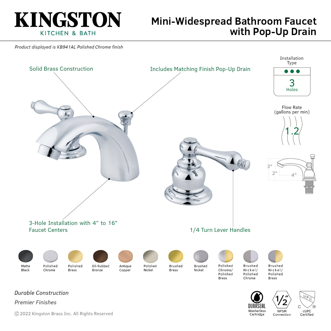Victorian Mini-Widespread Bathroom Faucet with Pop-Up Drain in Brushed Nickel/Polished Brass