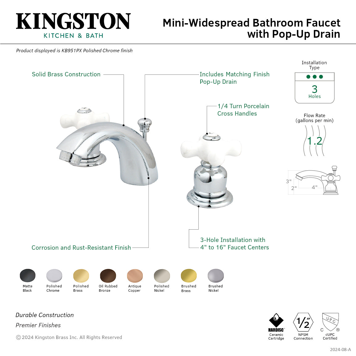 Victorian Mini-Widespread Bathroom Faucet with Pop-Up Drain in Oil Rubbed Bronze