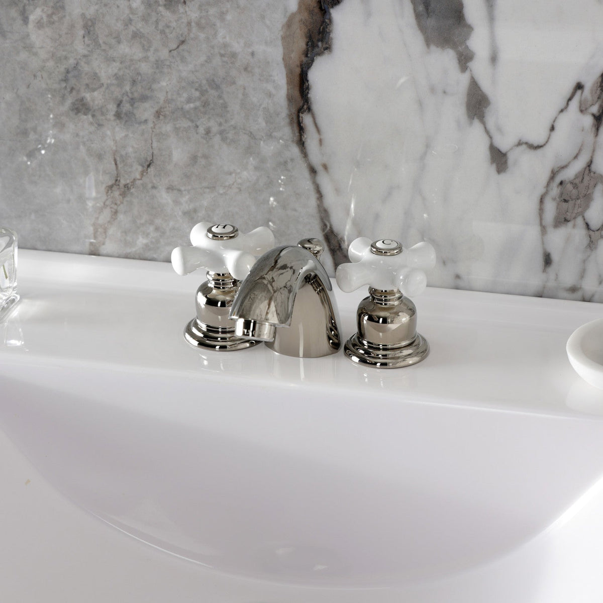 Victorian Mini-Widespread Bathroom Faucet with Pop-Up Drain in Polished Nickel