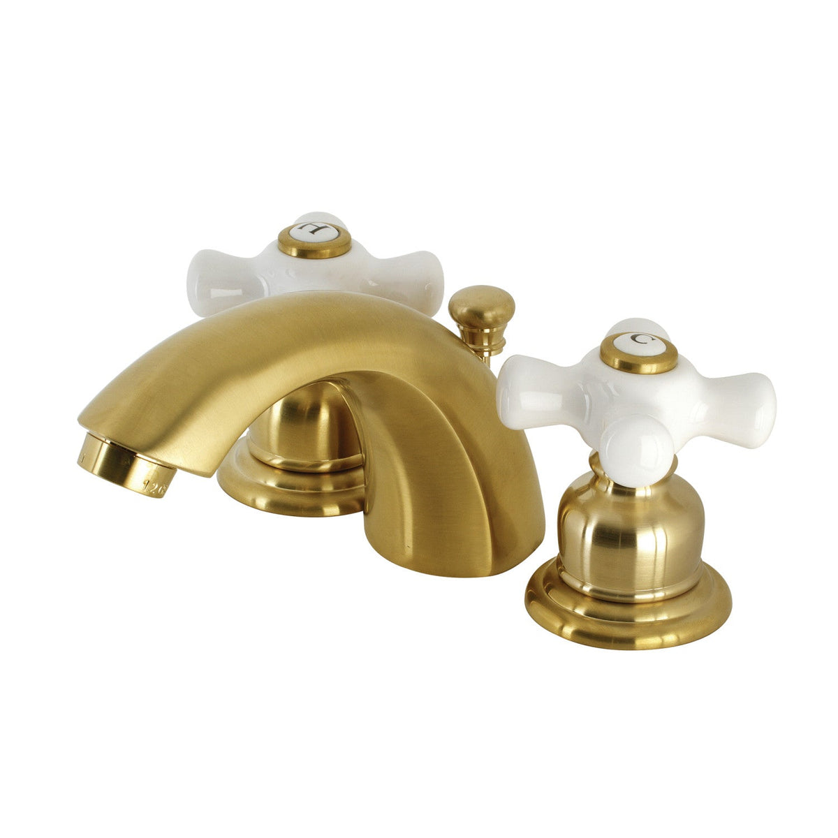 Victorian Mini-Widespread Bathroom Faucet with Pop-Up Drain in Brushed Brass