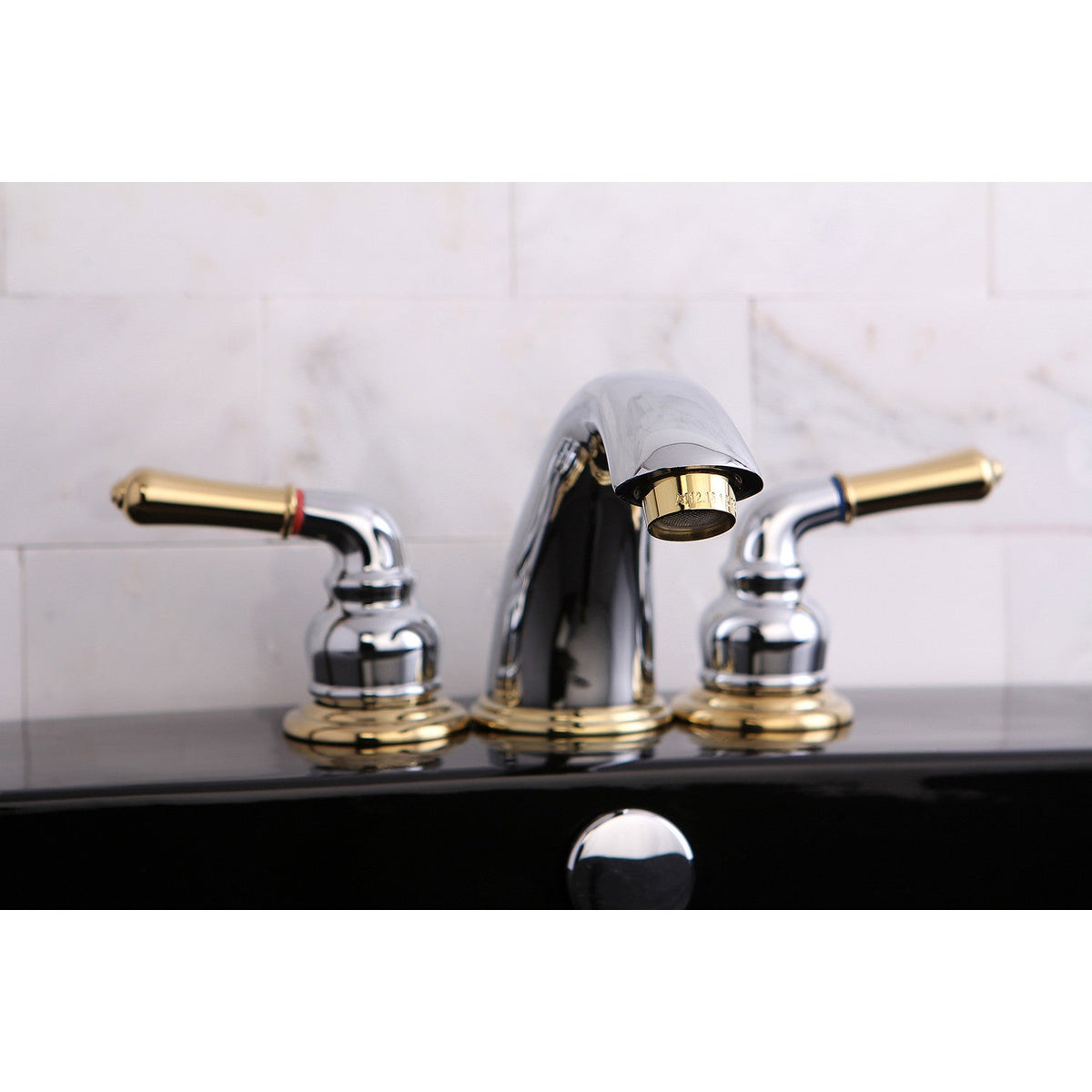 Magellan Widespread Bathroom Faucet with Pop-Up Drain in Polished Chrome/Polished Brass