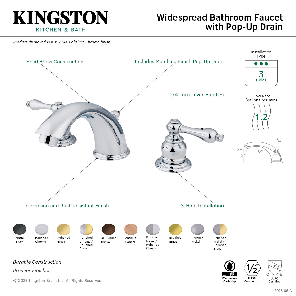 Victorian Widespread Bathroom Faucet with Pop-Up Drain in Matte Black