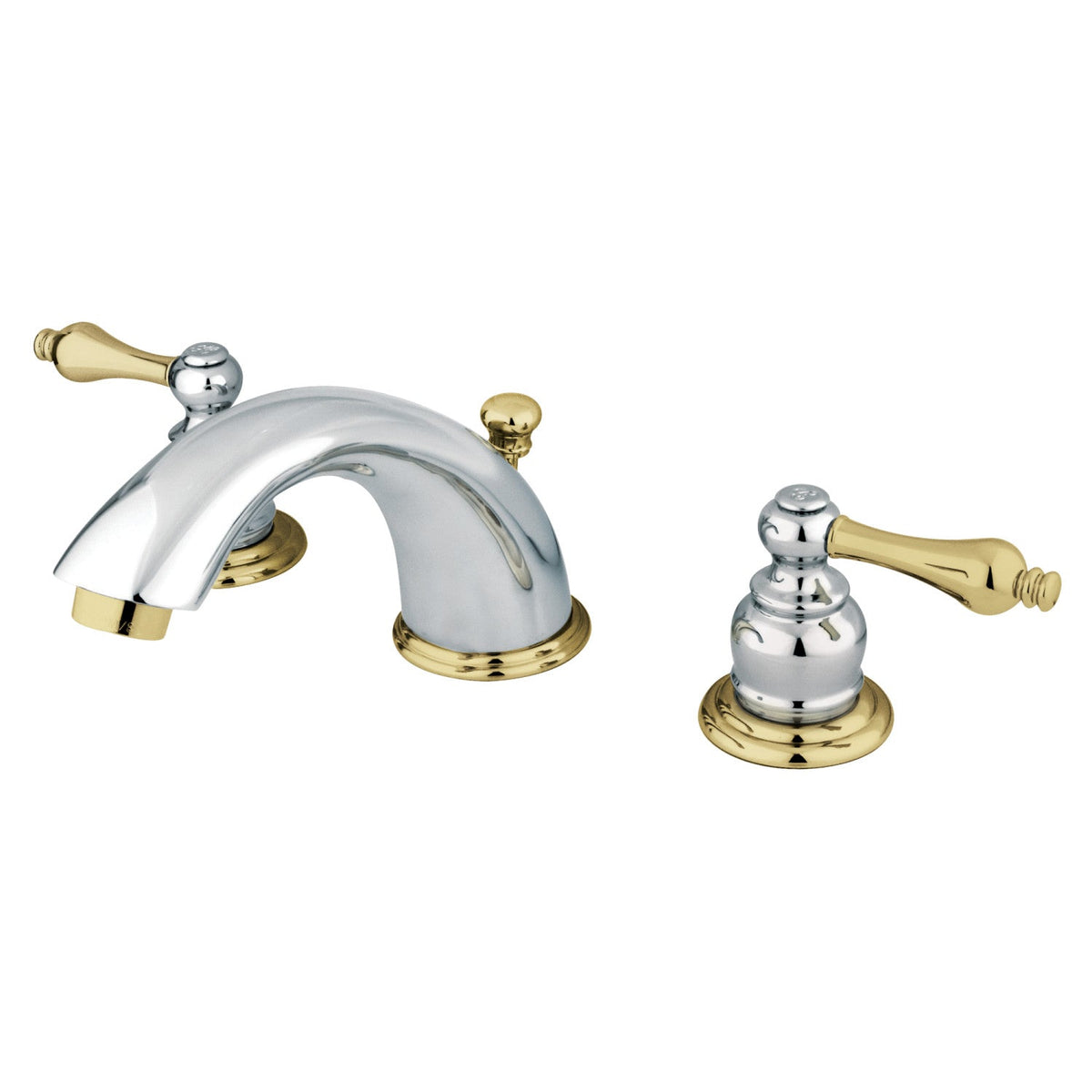 Victorian Widespread Bathroom Faucet with Pop-Up Drain in Polished Chrome/Polished Brass