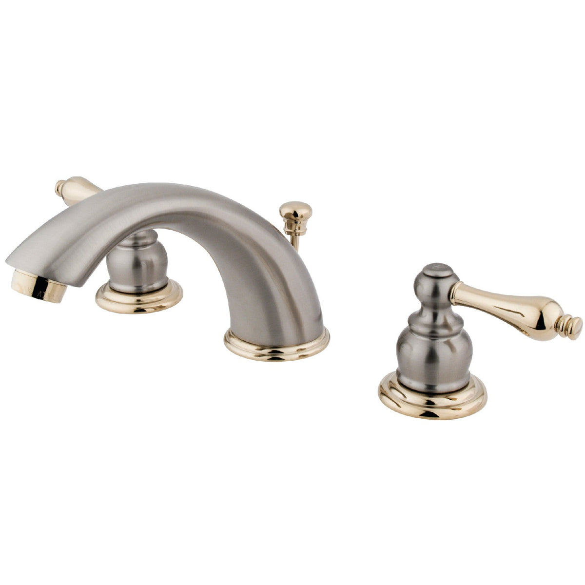 Victorian Widespread Bathroom Faucet with Pop-Up Drain in Brushed Nickel/Polished Brass