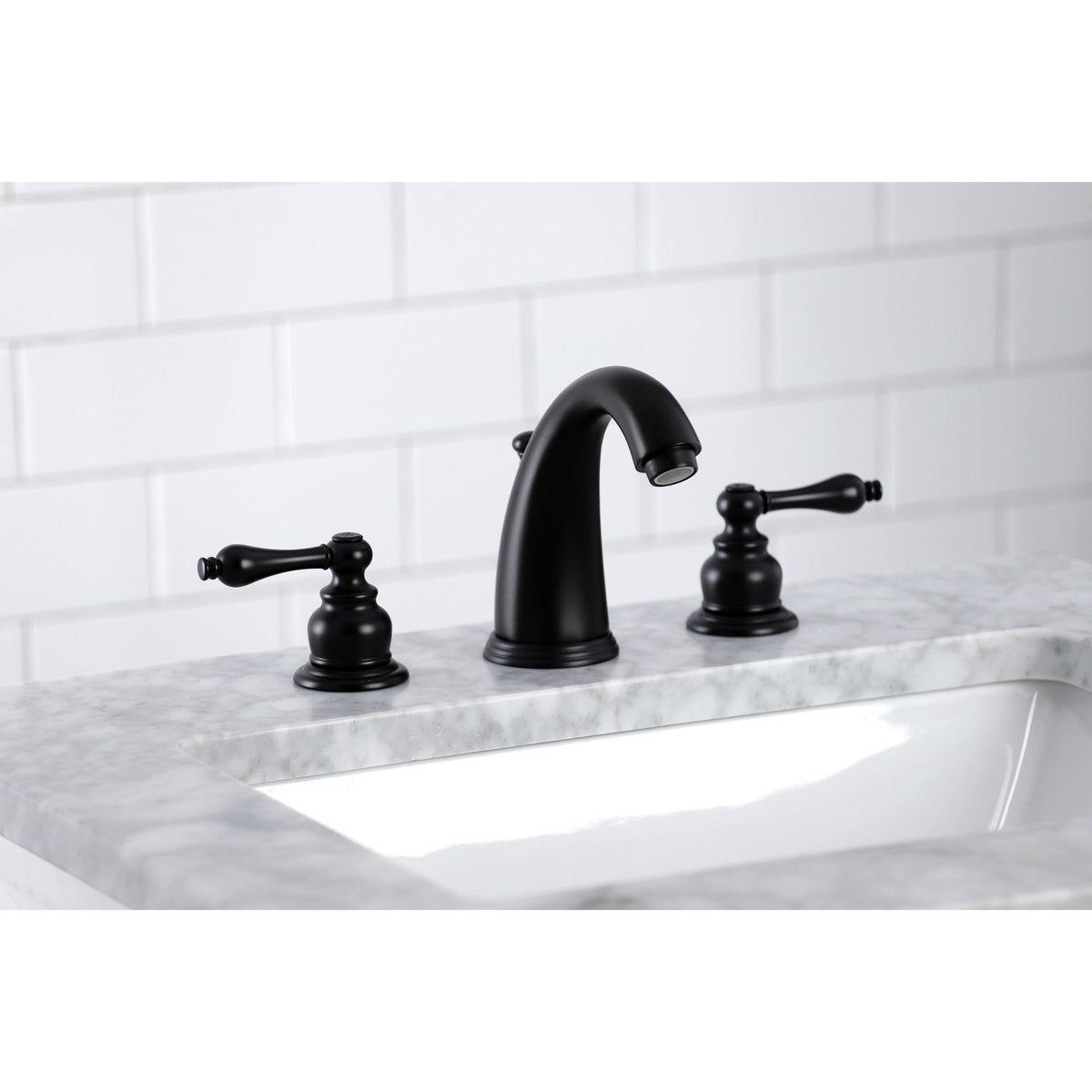 Victorian Widespread Bathroom Faucet with Pop-Up Drain in Matte Black