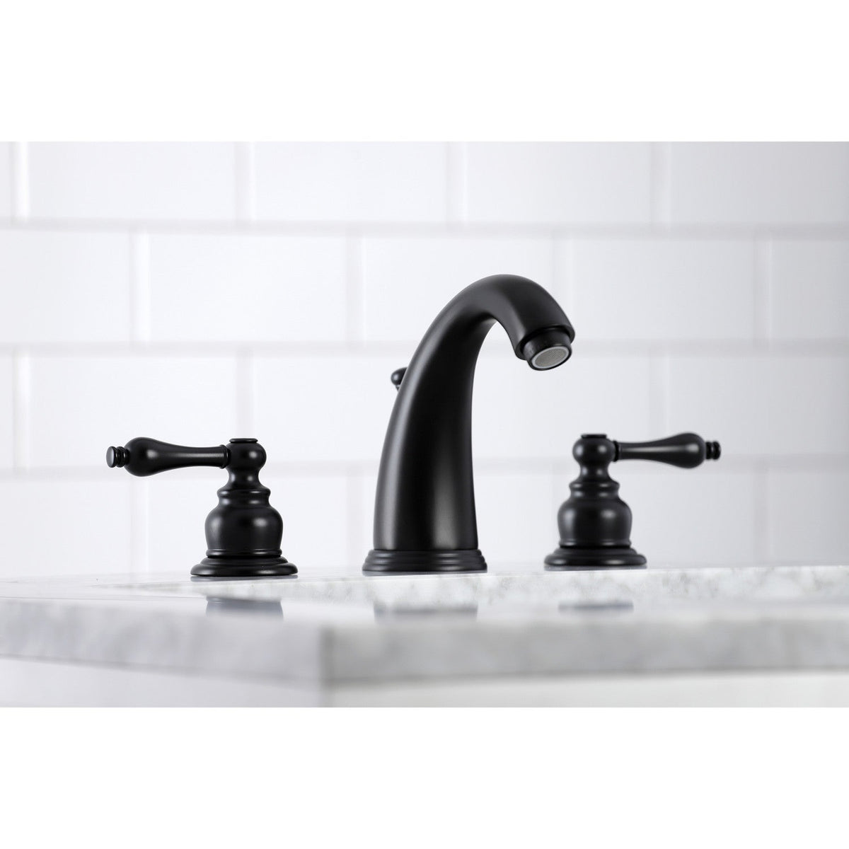 Victorian Widespread Bathroom Faucet with Pop-Up Drain in Matte Black