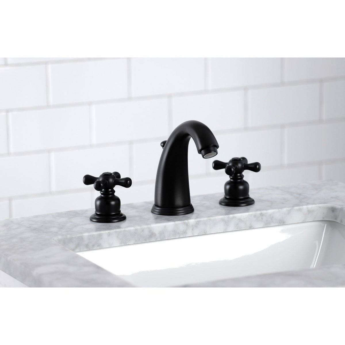 Victorian Widespread Bathroom Faucet with Pop-Up Drain in Matte Black