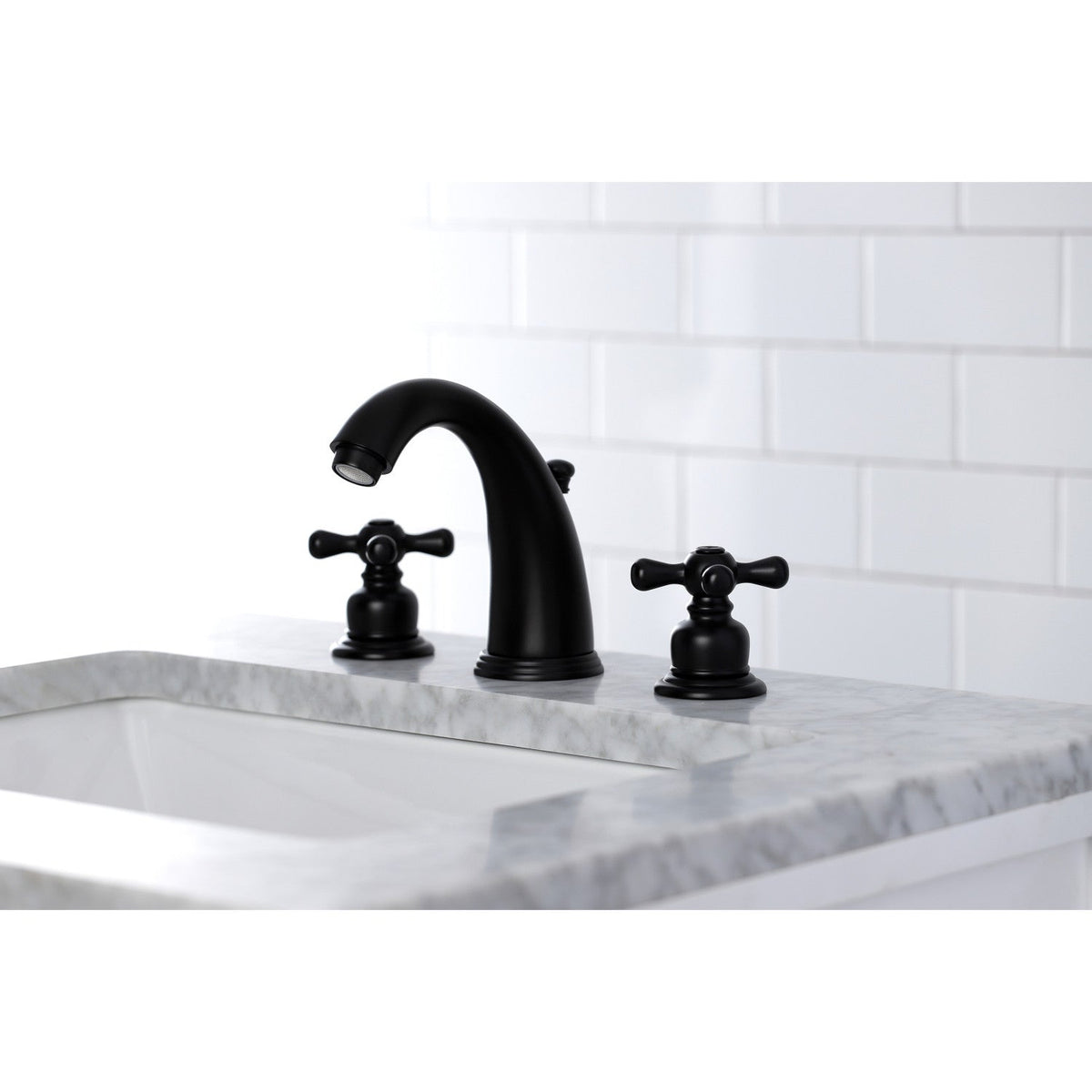 Victorian Widespread Bathroom Faucet with Pop-Up Drain in Matte Black