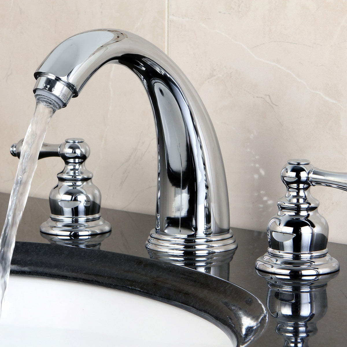 Victorian Widespread Bathroom Faucet with Pop-Up Drain in Polished Chrome