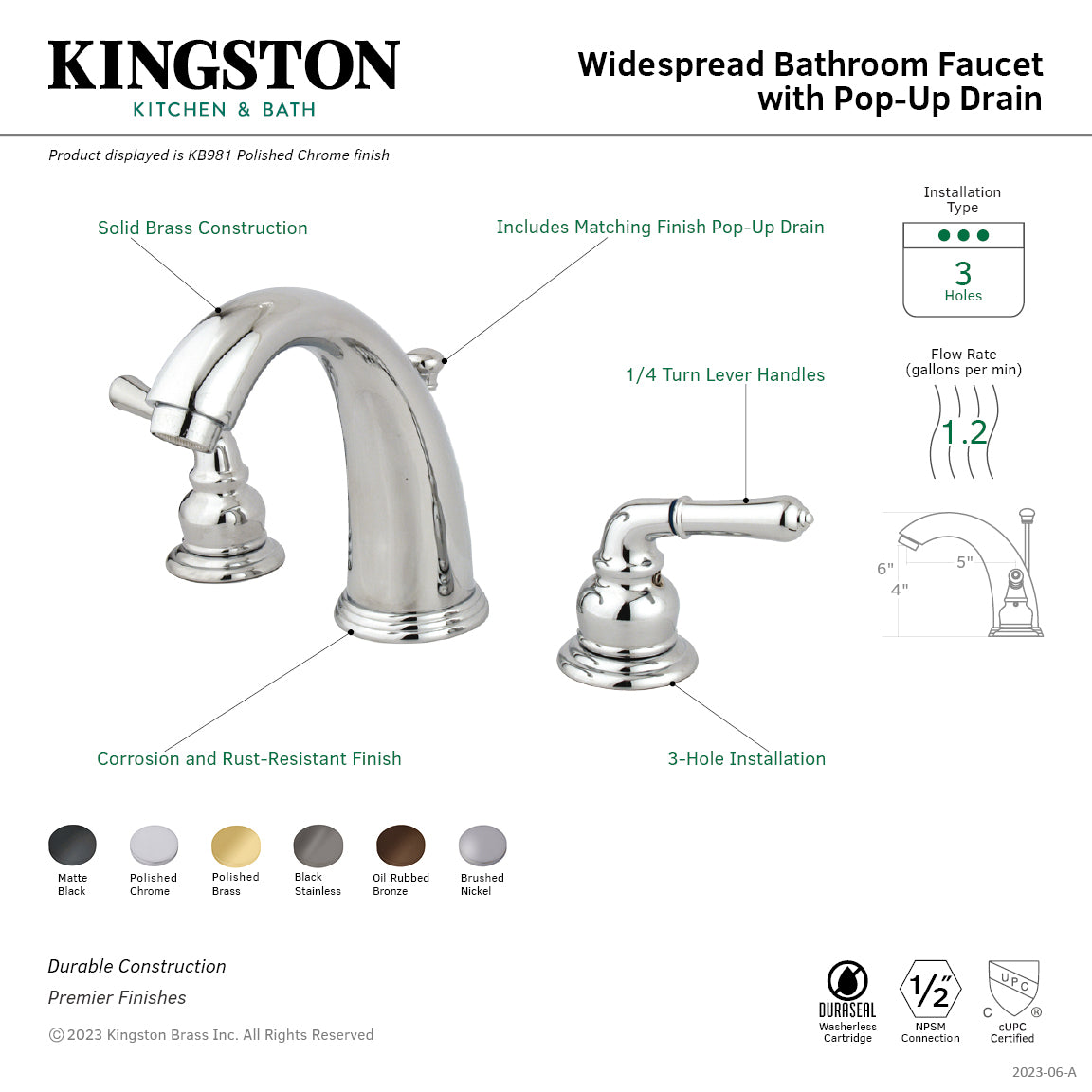 Magellan Widespread Bathroom Faucet with Pop-Up Drain in Polished Brass