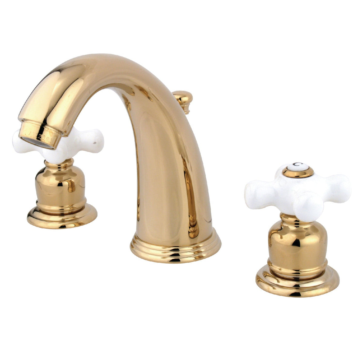 Victorian Widespread Bathroom Faucet with Pop-Up Drain in Polished Brass