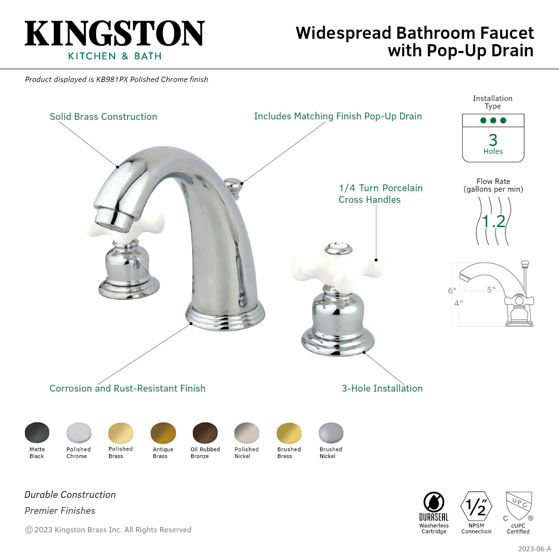 Victorian Widespread Bathroom Faucet with Pop-Up Drain in Antique Brass