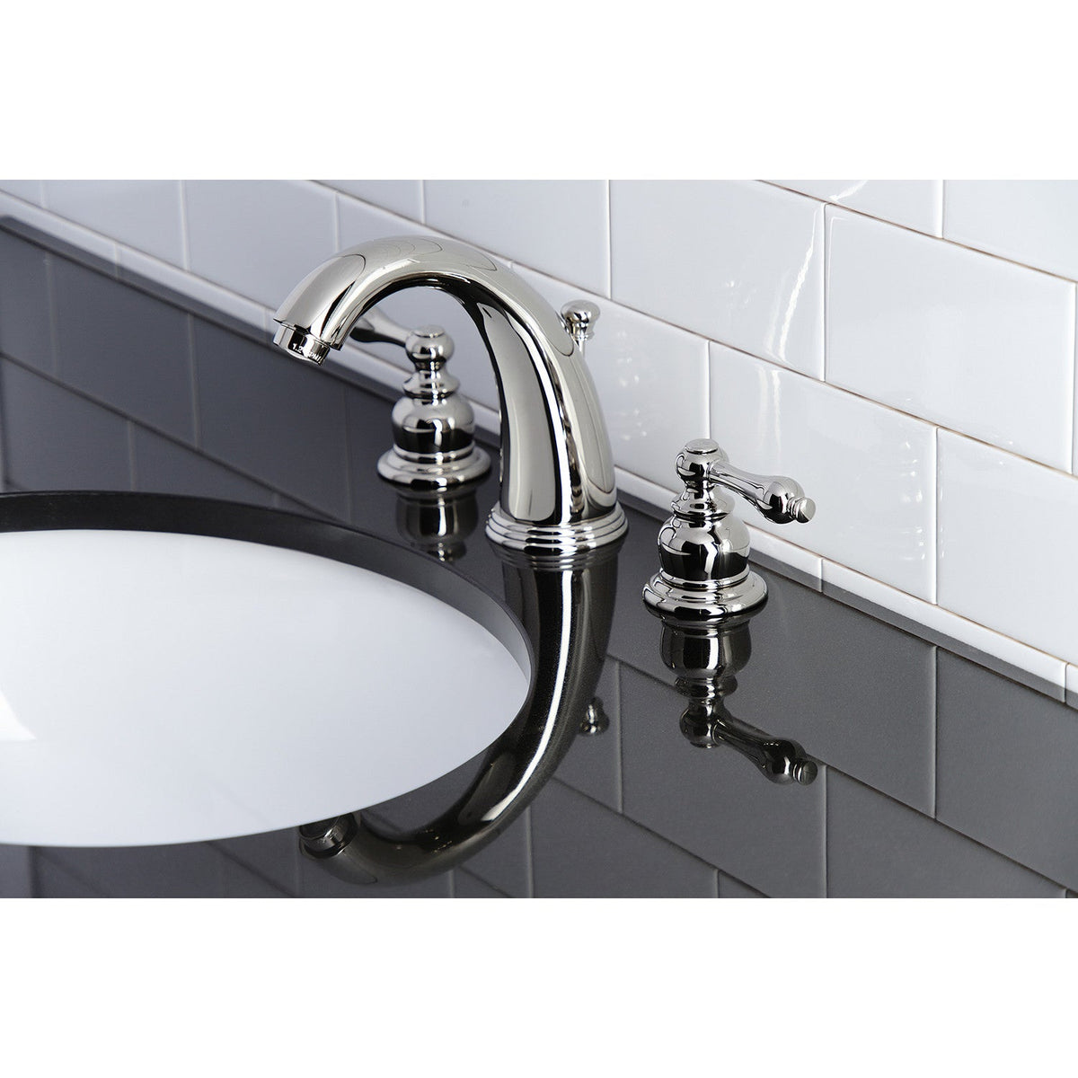 Victorian Widespread Bathroom Faucet with Pop-Up Drain in Polished Nickel