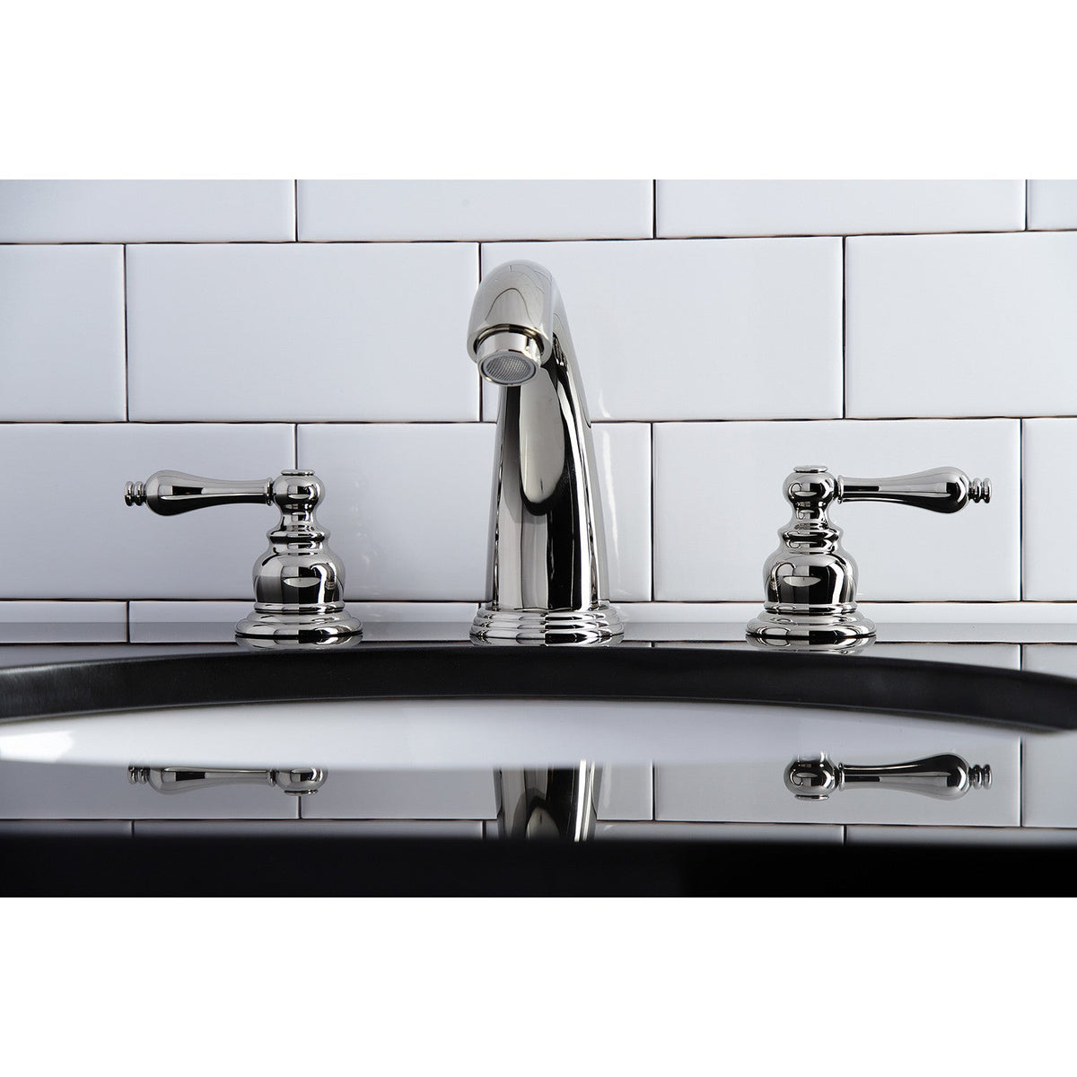 Victorian Widespread Bathroom Faucet with Pop-Up Drain in Polished Nickel