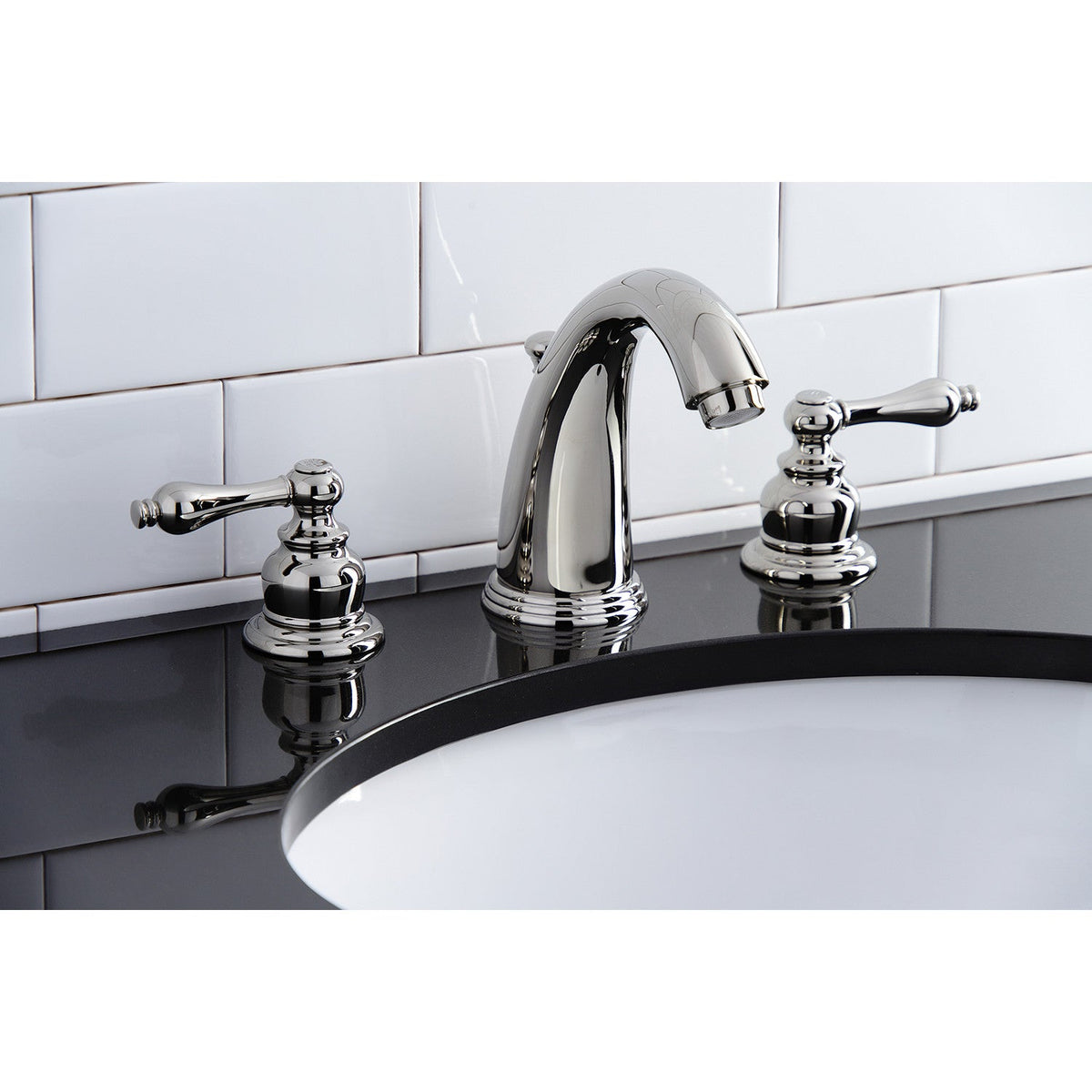 Victorian Widespread Bathroom Faucet with Pop-Up Drain in Polished Nickel