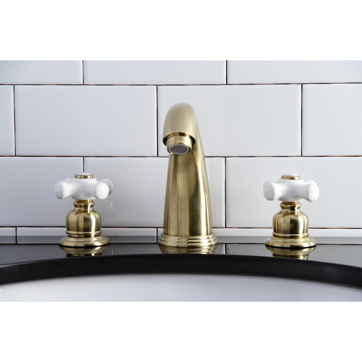 Victorian Widespread Bathroom Faucet with Pop-Up Drain in Brushed Brass