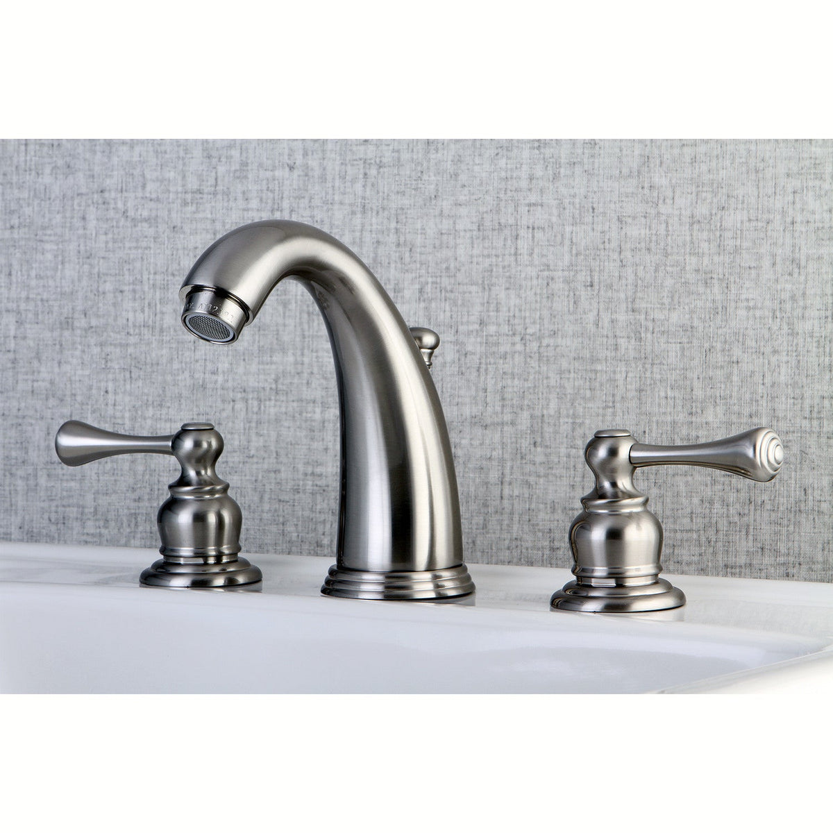 Victorian Widespread Bathroom Faucet with Pop-Up Drain in Brushed Nickel
