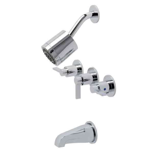 NuvoFusion Triple-Handle Tub and Shower Faucet in Polished Chrome