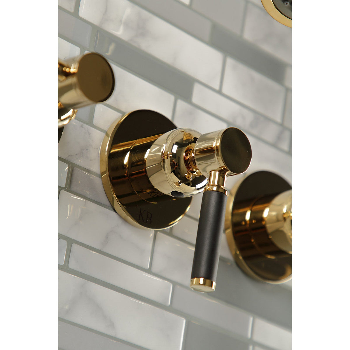 Kaiser Triple-Handle Tub and Shower Faucet in Polished Brass