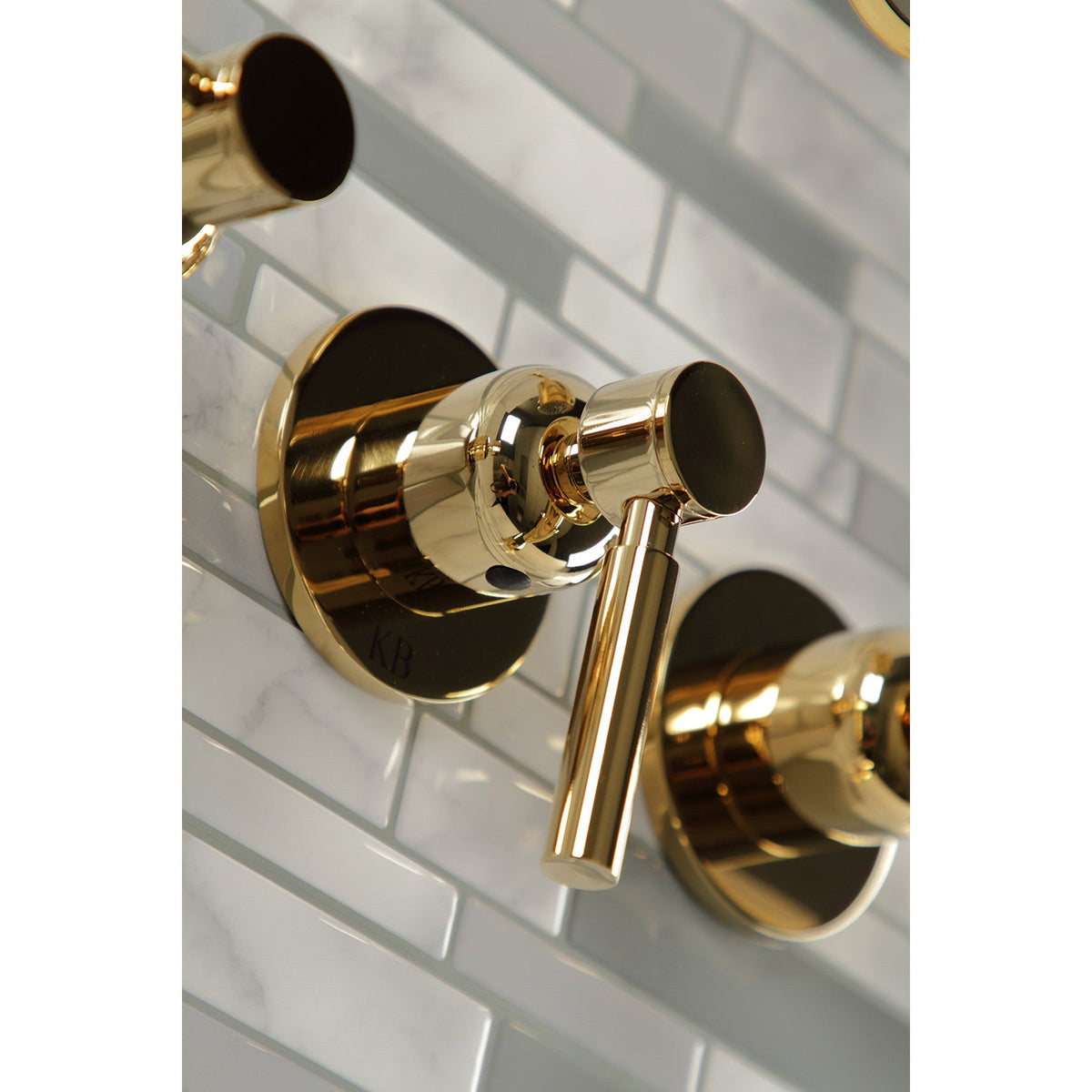 Concord Triple-Handle Tub and Shower Faucet in Polished Brass