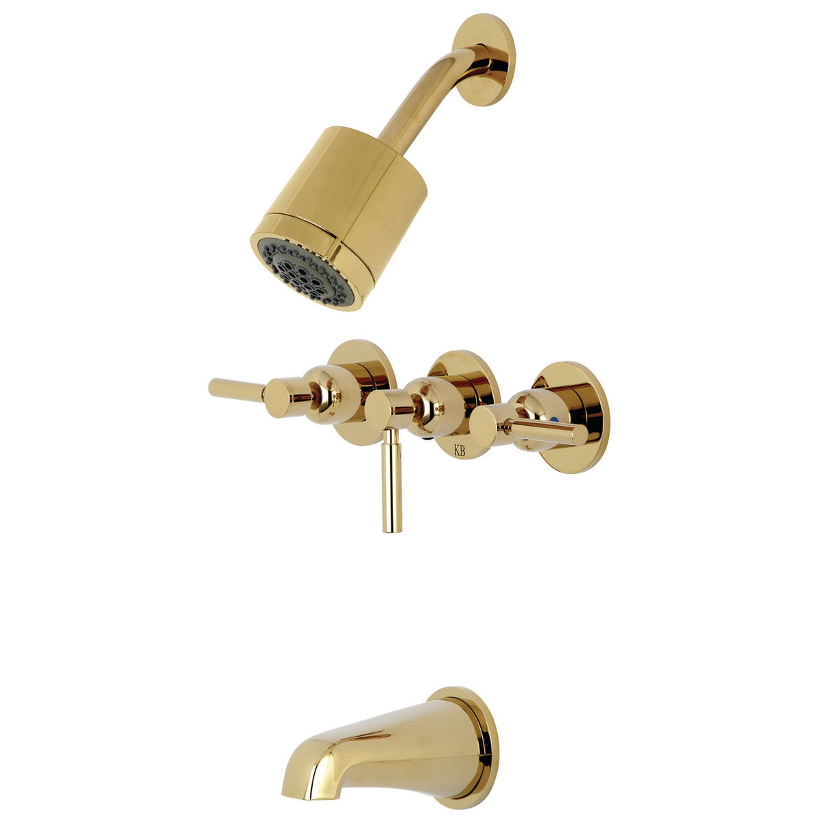 Concord Triple-Handle Tub and Shower Faucet in Polished Brass
