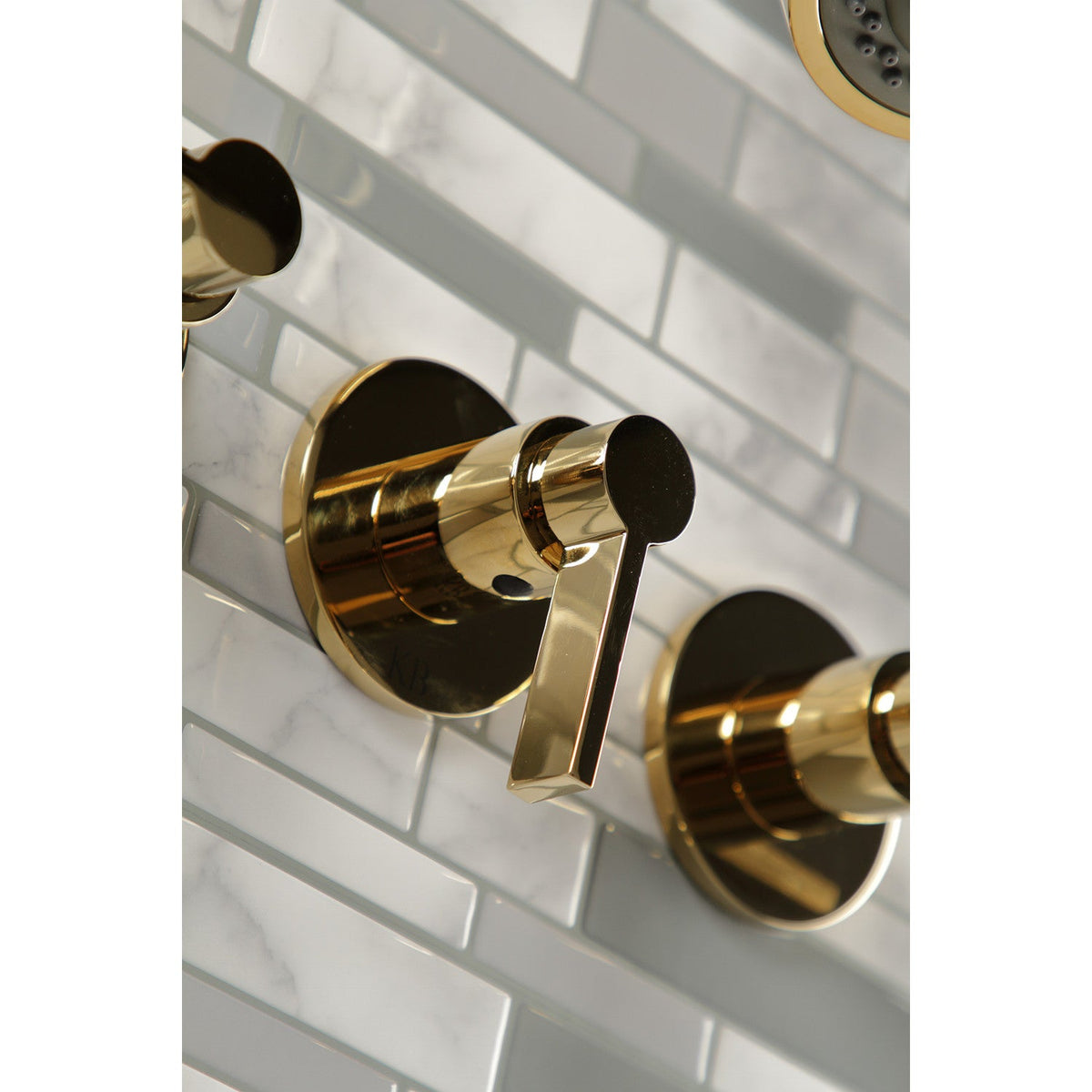 NuvoFusion Triple-Handle Tub and Shower Faucet in Polished Brass