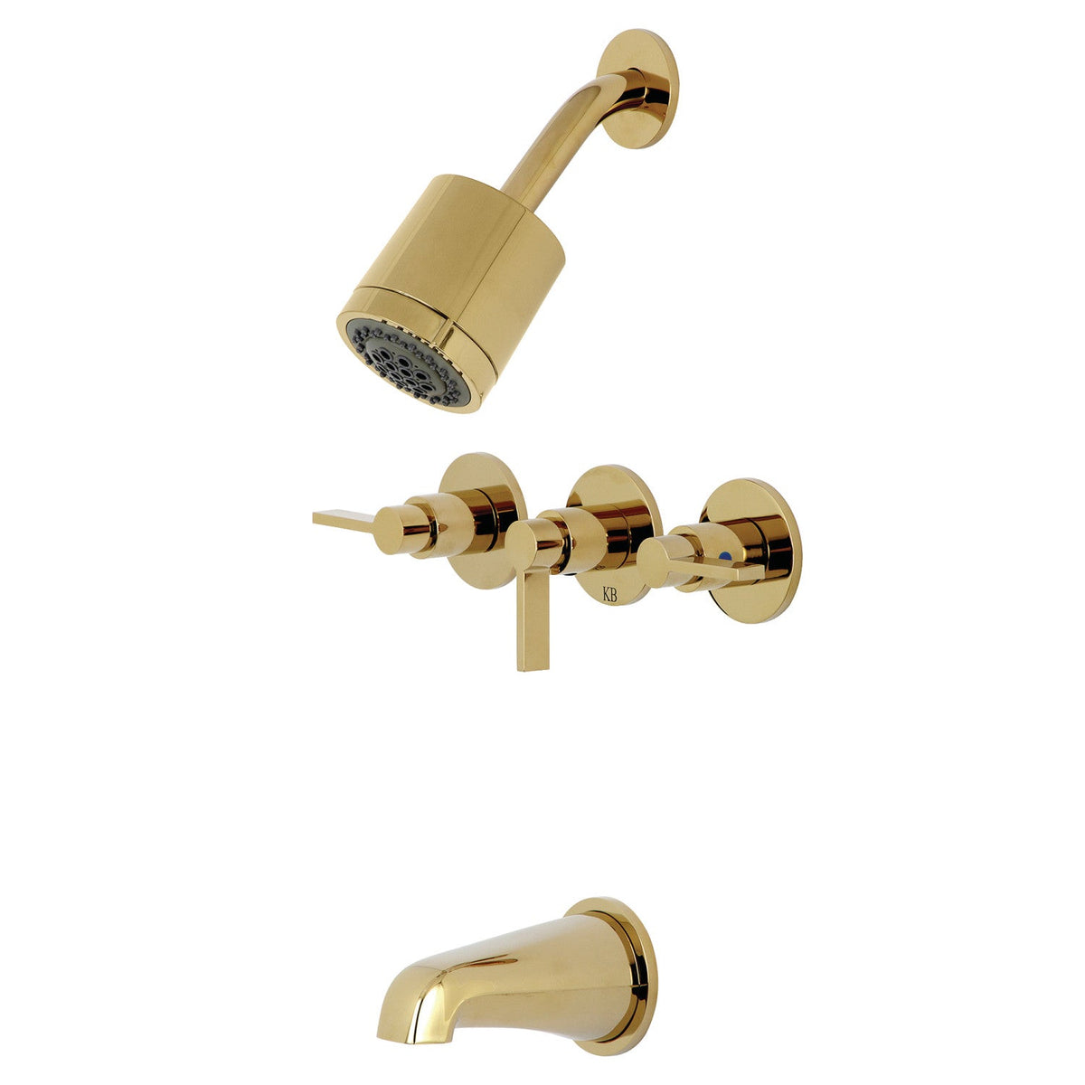 NuvoFusion Triple-Handle Tub and Shower Faucet in Polished Brass