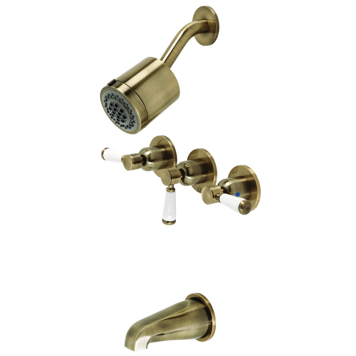 Paris Triple-Handle Tub and Shower Faucet in Antique Brass