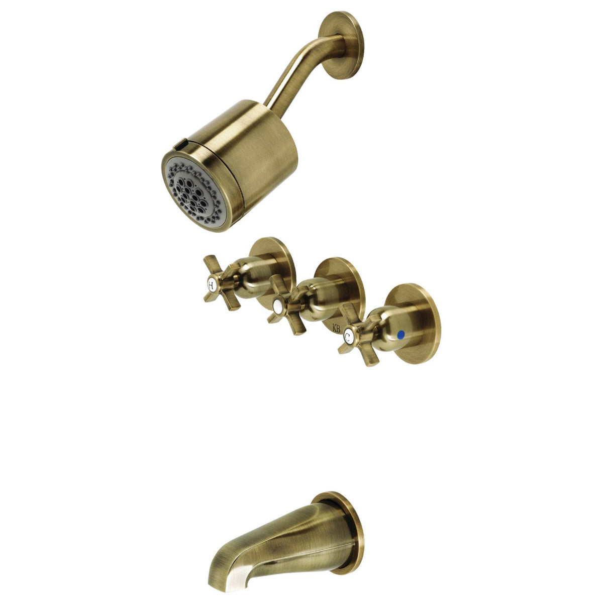 Millennium Triple-Handle Tub and Shower Faucet in Antique Brass