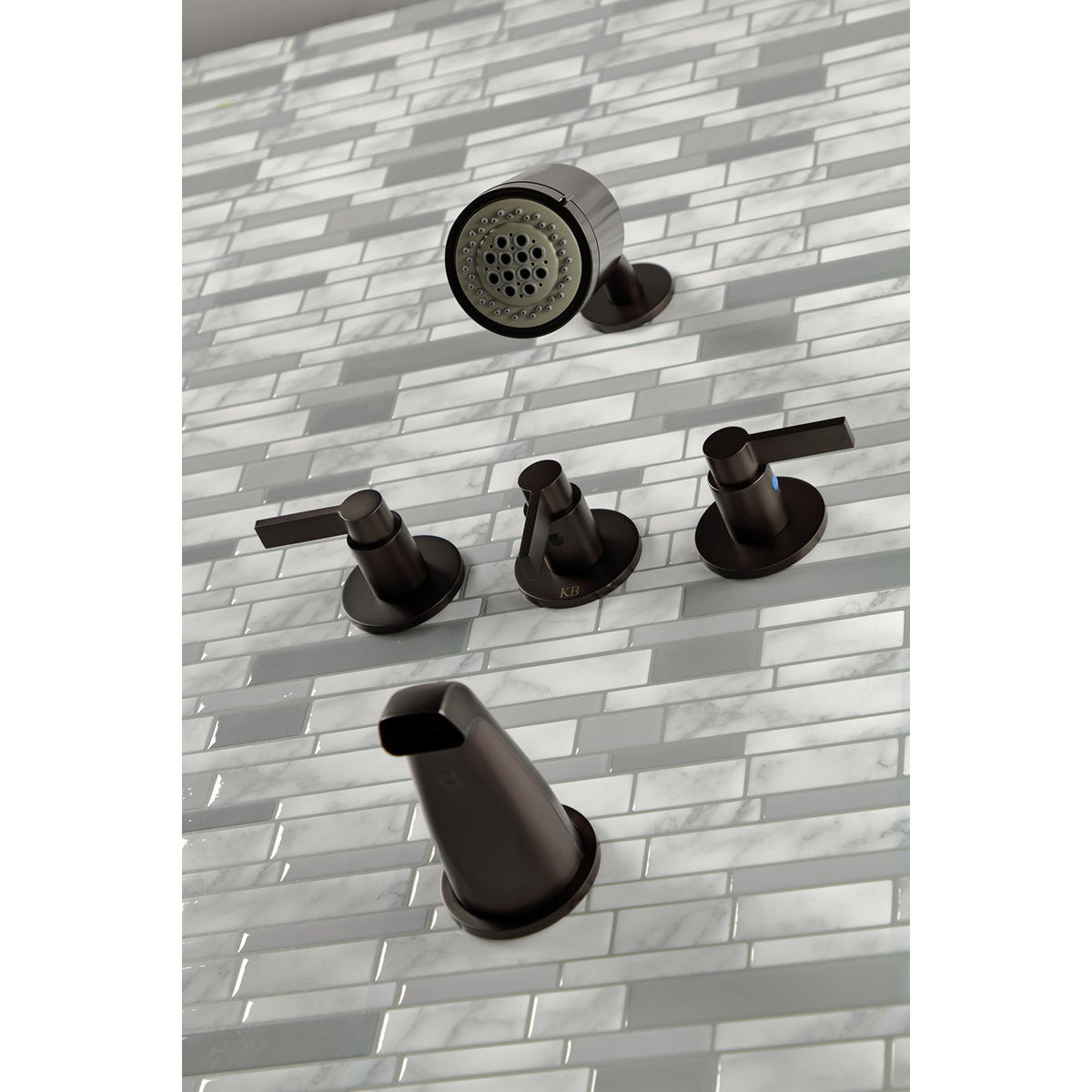 NuvoFusion Triple-Handle Tub and Shower Faucet in Oil Rubbed Bronze