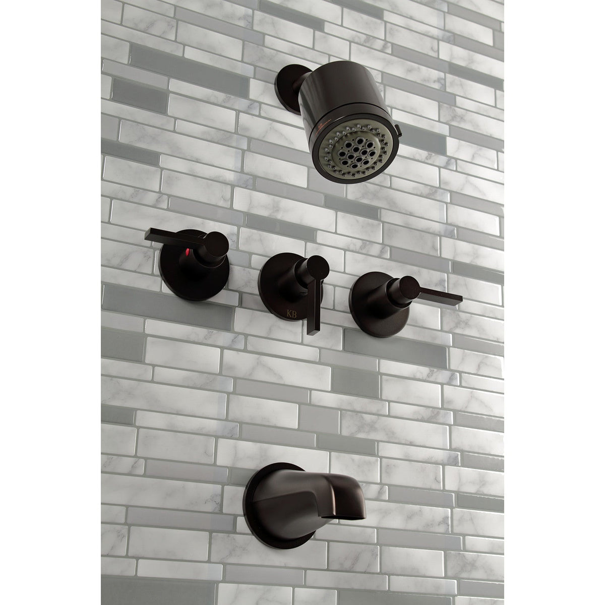 NuvoFusion Triple-Handle Tub and Shower Faucet in Oil Rubbed Bronze