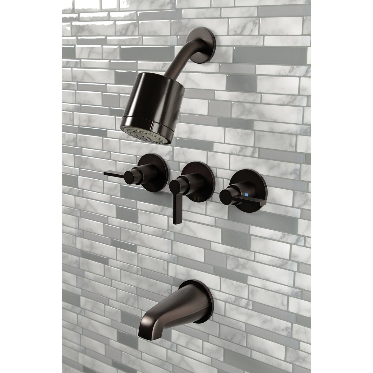 NuvoFusion Triple-Handle Tub and Shower Faucet in Oil Rubbed Bronze