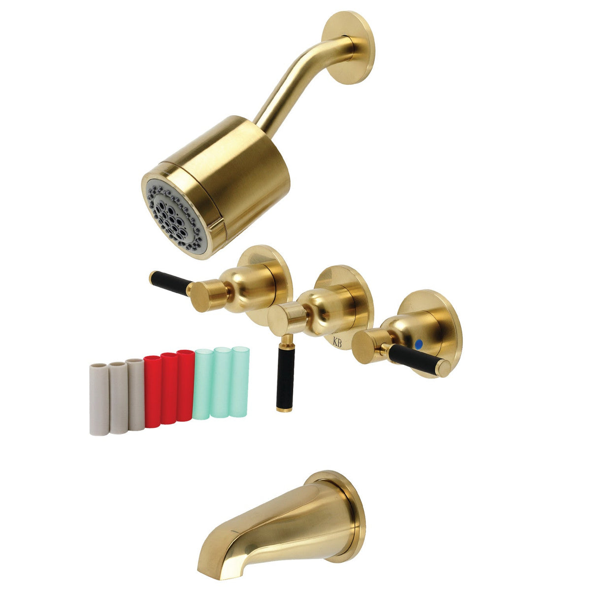 Kaiser Triple-Handle Tub and Shower Faucet in Brushed Brass