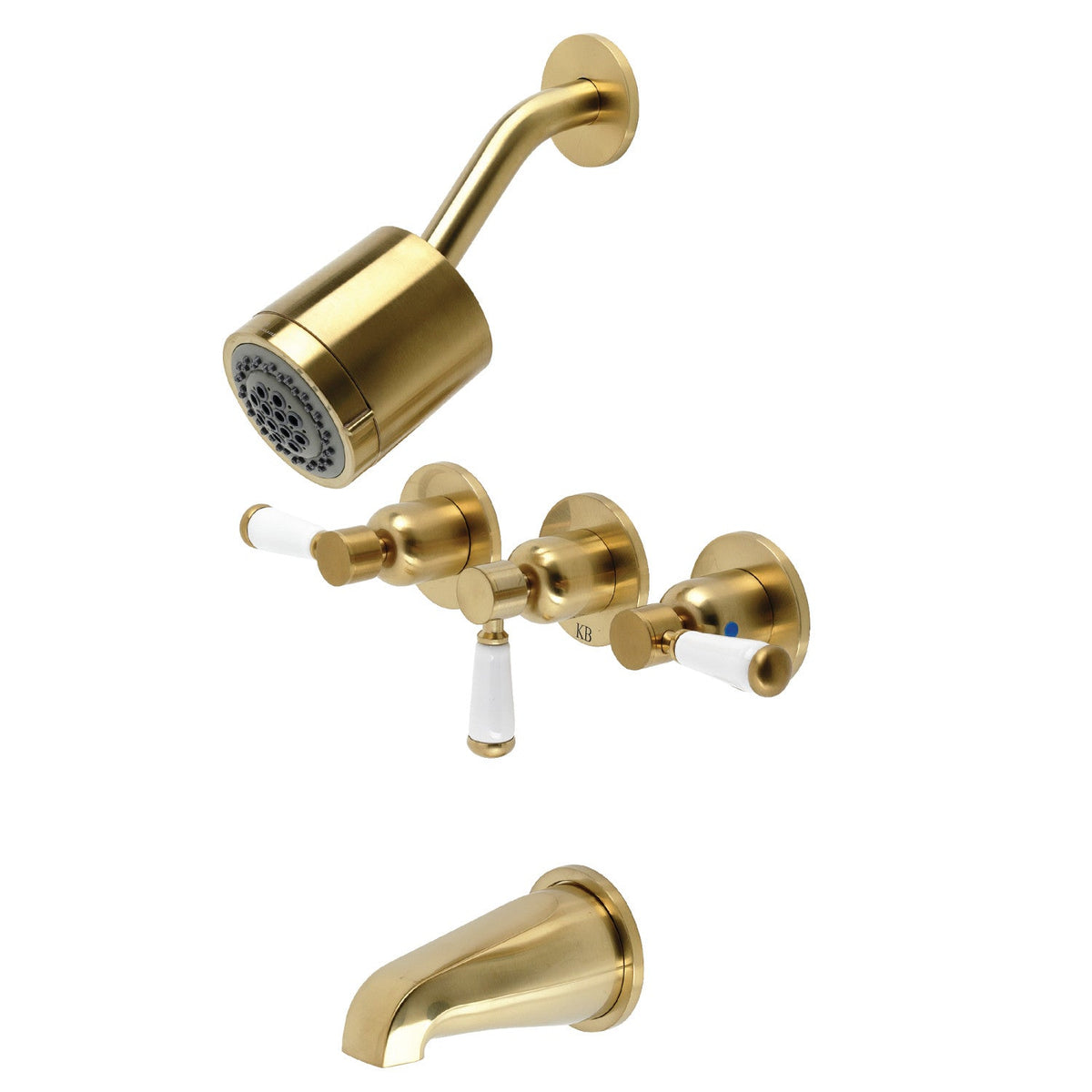 Paris Triple-Handle Tub and Shower Faucet in Brushed Brass
