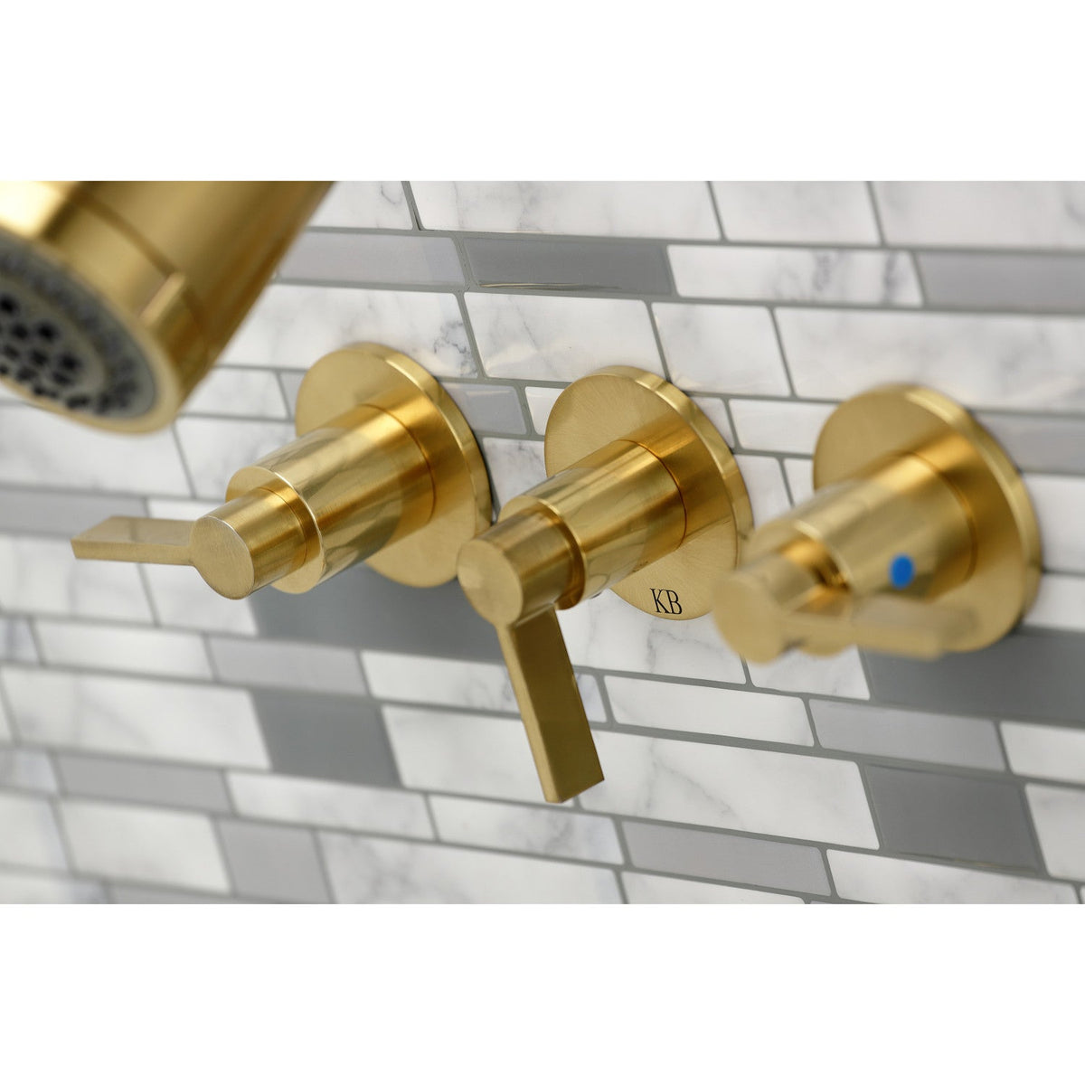 NuvoFusion Triple-Handle Tub and Shower Faucet in Brushed Brass